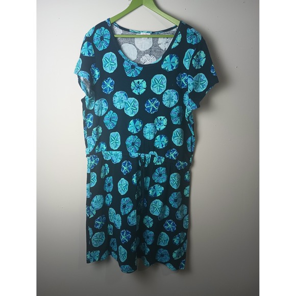 Sun Bay Missy Dresses & Skirts - Sun Bay Missy Women XL Blue Sand Dollar Print Cotton Knit Drawstring Waist Dress